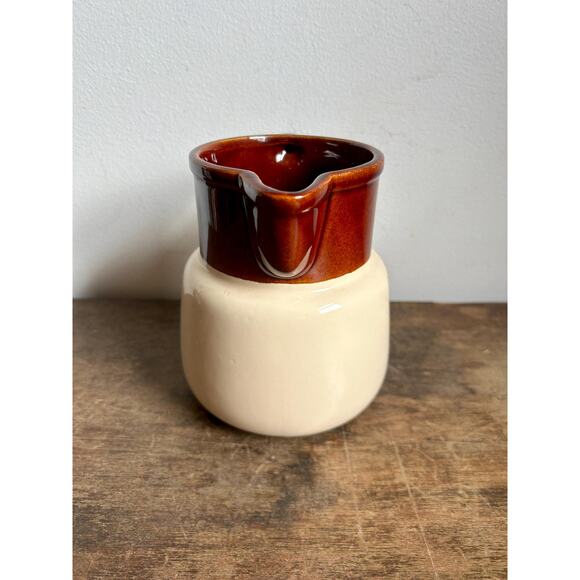 Vintage Two Tone Farmhouse Style Pitcher | McCoy Pottery | Brown and Cream - Picture 2 of 6